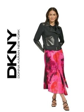 DKNY Black Mixed Media Moto Jacket